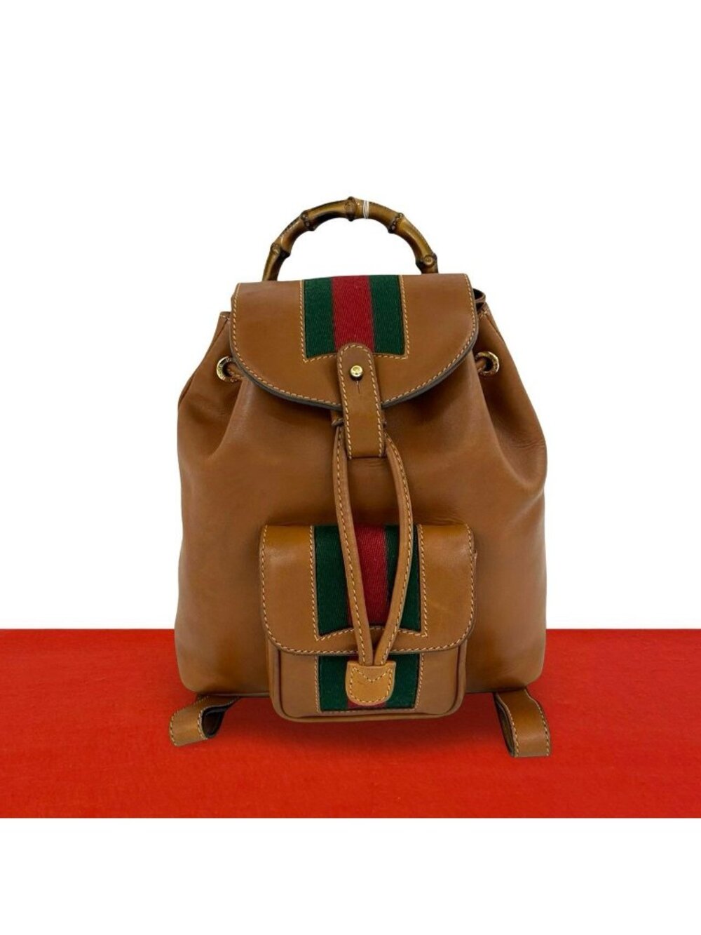 Gucci Vintage Sherry Line Bamboo Leather Backpack Brown